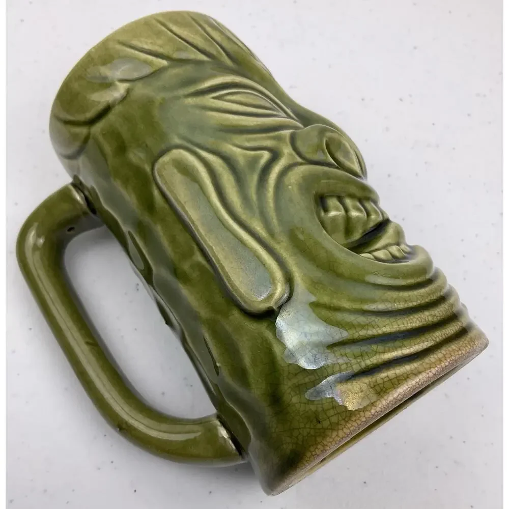 VTG OtagiriGreen Tiki Mug Ceramic Polynesian Coconut Cup Barware Imported